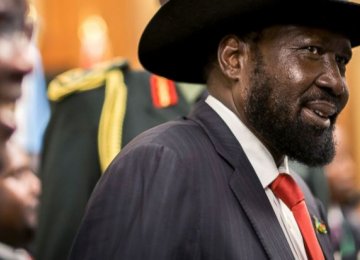 South Sudan’s president attends peace talks at a hotel in Addis Ababa, Ethiopia on June 21.