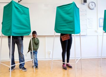 People at polling stations in Stockholm, Sweden, on September 9