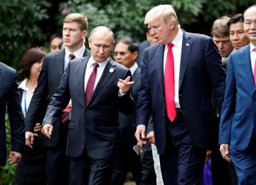 US President Donald Trump and Russia’s President Vladimir Putin met at the APEC Summit  in Danang, Vietnam on Nov. 11, 2017.
