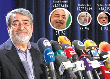 Interior Minister Abdolreza Rahmani Fazli announces election results to reporters in Tehran on May 20. 