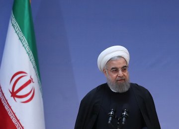 President Hassan Rouhani addresses the Eighth Farabi International Award on the Humanities and Islamic Studies Conference in Tehran on Feb. 12.