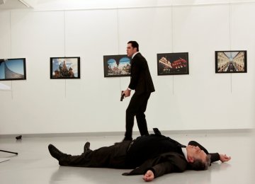 Scene of the assassination of Russia’s ambassador to Turkey