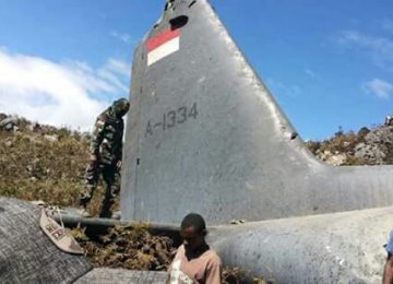 The tail belongs to the Air Force Hercules C-130 HS, which crashed in Wamena, Papua, on Dec. 18. 