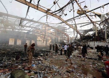 The site of the Saudi airstrikes in Sana'a on Oct. 8 