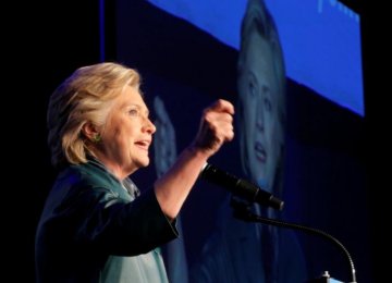 US Democratic presidential nominee, Hillary Clinton, speaks at a Women for Hillary campaign finance event in Washington on Oct. 5.