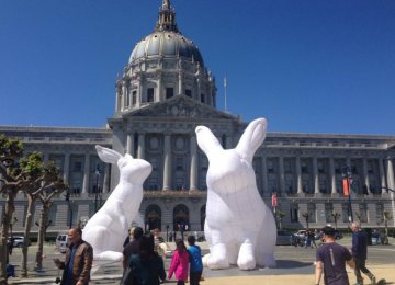 Inflatable Rabbits Displayed at San Francisco center