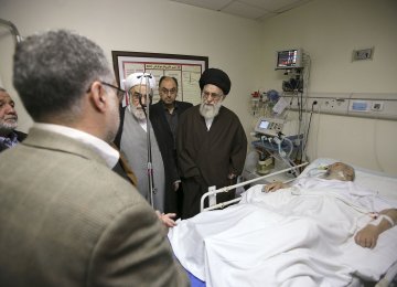 Leader Visits Prominent Cleric at Tehran Hospital 