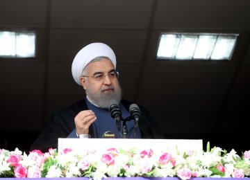 President Hassan Rouhani addresses a public gathering in Karaj, Alborz Province, on Nov. 16.