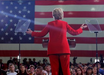 Hillary Clinton speaks at a campaign rally at Kent State University in Kent, Ohio, on Oct. 31.