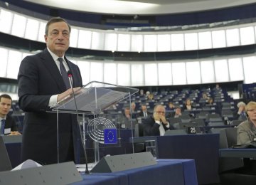 ECB President Mario Draghi addresses the European Parliament in Strasbourg, France, on Nov. 21.