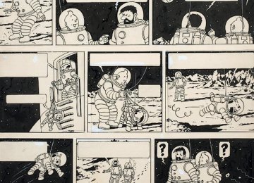 The original drawing from ‘Explorers on the Moon’ of the Adventures of Tintin broke the record for a single cartoon drawing, selling for $1.65 million.