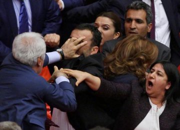 Violent Brawl at Turkish Parliament 
