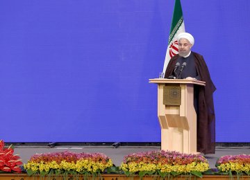President Hassan Rouhani addresses members of the medical community in Tehran on Aug. 22.  
