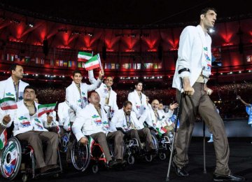 Iranian Paralympians at the opening ceremony of the games, September 7.