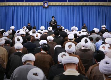Ayatollah Seyyed Ali Khamenei addresses theology students in Tehran on Sept. 26.