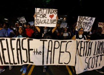 Protesters call for the footage to be released as they march in the streets of Charlotte, North Carolina, US.