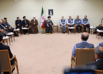 Ayatollah Seyyed Ali Khamenei addresses the staff of Statistical Center of Iran in Tehran on Sept. 13. 