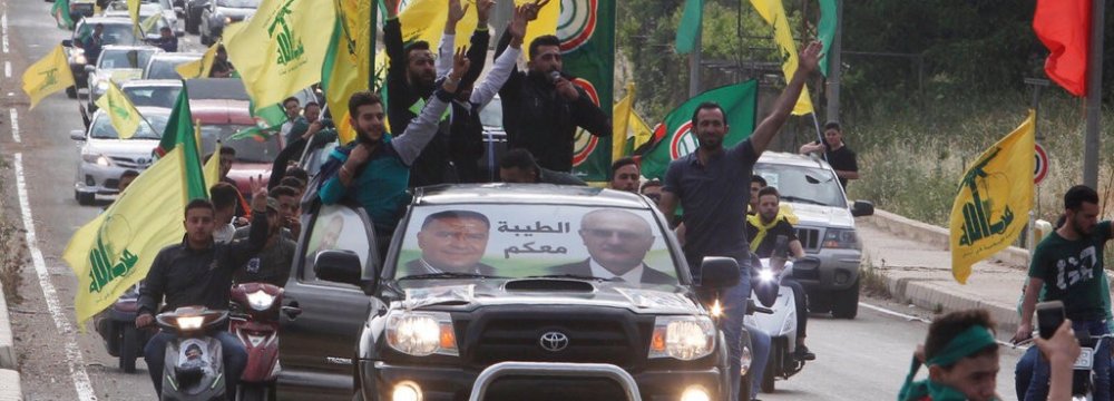 Supporters of Lebanon's Hezbollah in Marjayoun, Lebanon, celebrate election gains on May 7. 