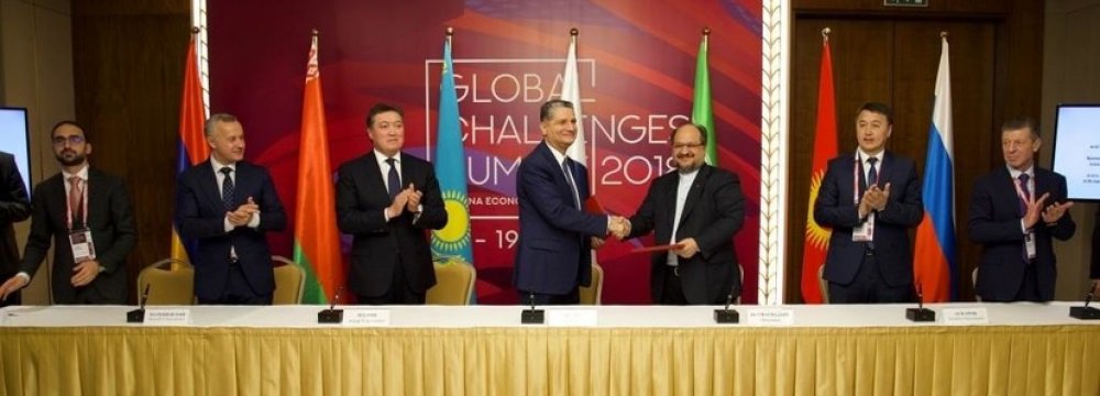 Iran and the Eurasian Economic Union signed a three-year provisional agreement for the bloc to welcome Iran into EEU’s free trade zone last month.