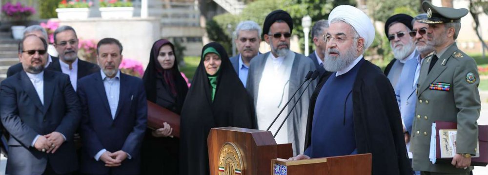 President Hassan Rouhani on Sunday spoke to reporters after the last Cabinet meeting of the current year. 
