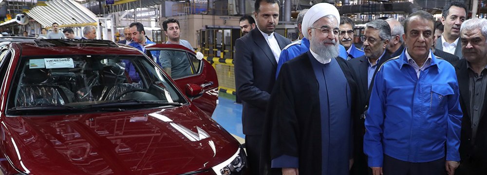 President Hassan Rouhani visited the IKCO factory in Tehran in May 2017. (File Photo)
