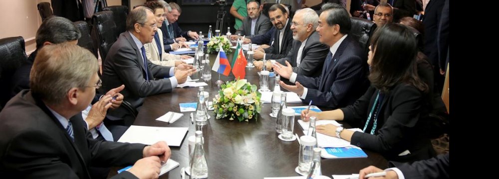 Zarif, Lavrov, Wang Discuss Region,  Nuclear Issue