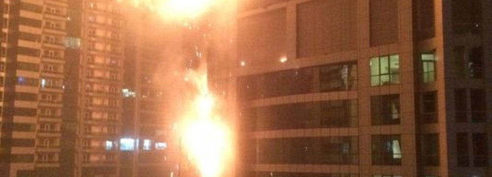 Dubai Tower  In Flames