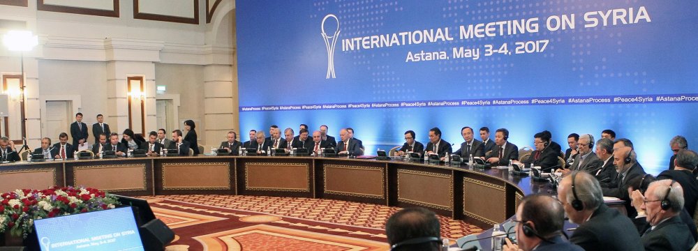 Participants attend the fourth round of Syria peace talks in Astana on May 4.