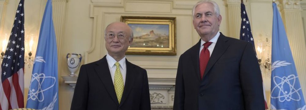 Tillerson, Amano Discuss Iran Nuclear Pact