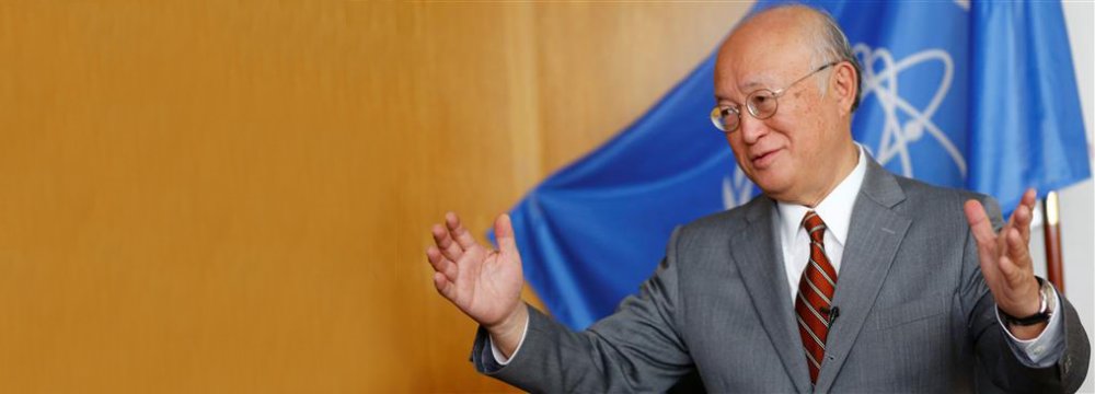 International Atomic Energy Agency Director General Yukiya Amano speaks during an interview at the IAEA headquarters in Vienna on Sept. 26. 