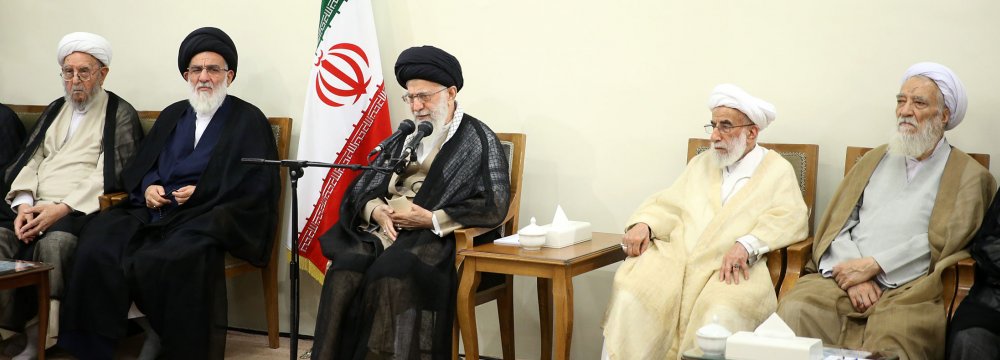 Ayatollah Seyyed Ali Khamenei meets members of the Assembly of Experts in Tehran on Sept. 21.