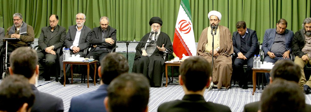 Ayatollah Seyyed Ali Khamenei received poets writing on religious issues in Tehran on Feb. 24.