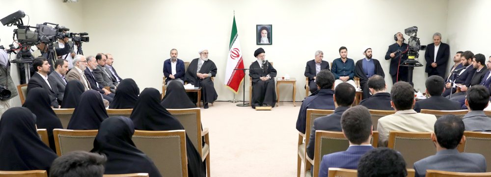 Ayatollah Seyyed Ali Khamenei receives a group of academic elites, Olympiad medal winners and professors of Sharif University of Technology in Tehran on Jan. 2.