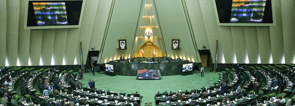 Deputy Foreign Minister Abbas Araqchi speaks during an open session of the parliament on August 13. 