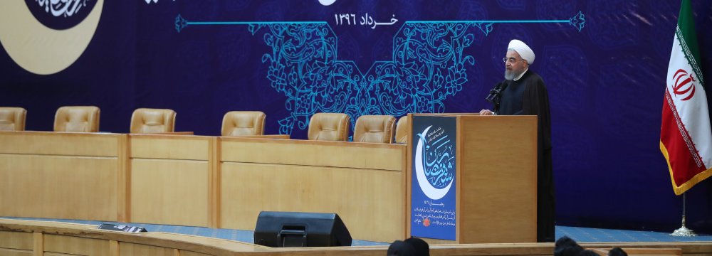 President Hassan Rouhani meets university students in Tehran on June 12. 
