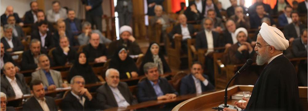 President Hassan Rouhani meets lawmakers in Tehran on May 10. 