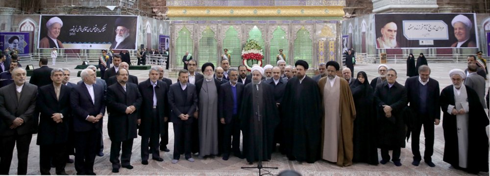 President Hassan Rouhani and his Cabinet members visit the mausoleum of Imam Khomeini in southern Tehran on Jan. 30.