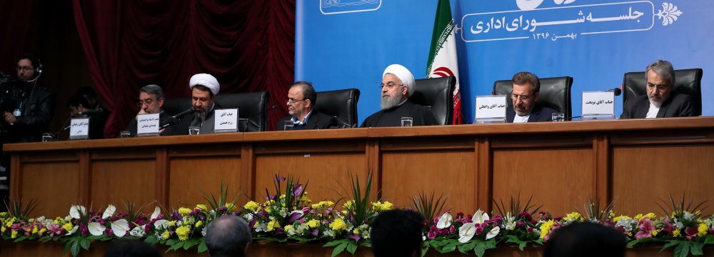 President Hassan Rouhani meets government officials in Kerman Province on Feb. 1.