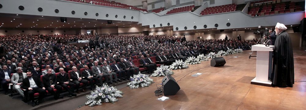 President Hassan Rouhani addresses elections officials in Tehran on Feb. 25.