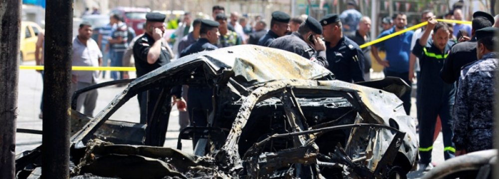 The scene of the car bomb attack near a government office in Karkh District in Baghdad, Iraq, on May 30