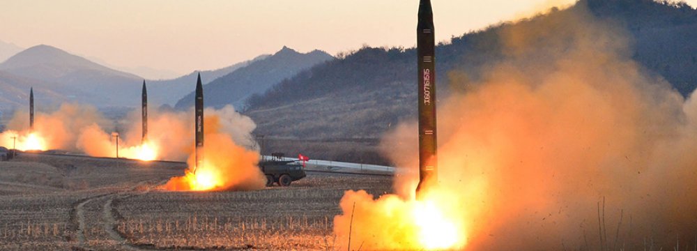 Missile launches by the Korean People’s Army at an undisclosed location in North Korea.
