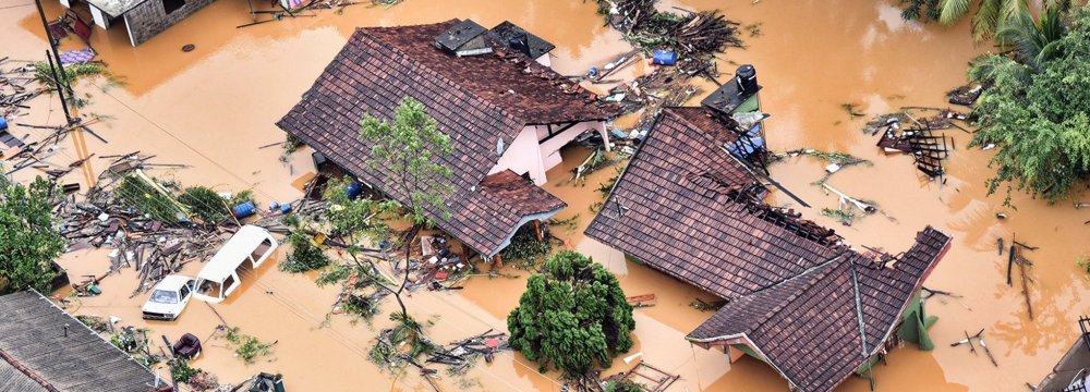 Flood-hit houses in Kalutara, Sri Lanka, on May 28.