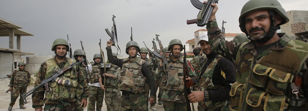 Syrian Army entered al-Sukhnah in Homs Province from three directions, liberating the town.