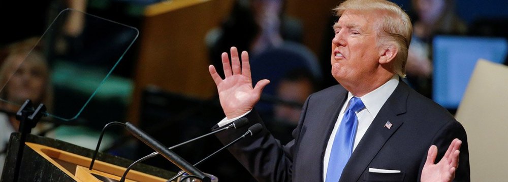 US President Donald Trump addresses the 72nd United Nations General Assembly at UN headquarters in New York,  on September 19.