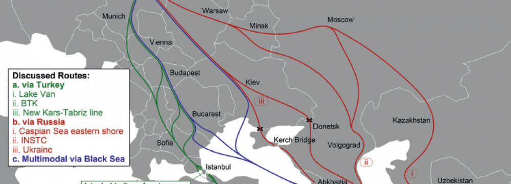  Possible rail and multimodal routes between Western Europe and Iran