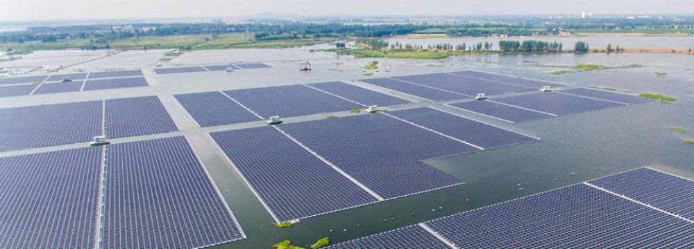 Floating solar panels in China.