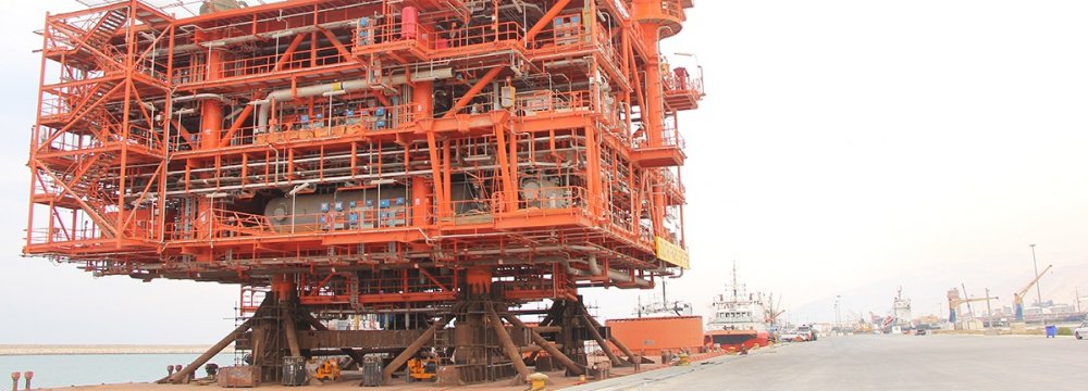 An offshore South Pars platform before installation.