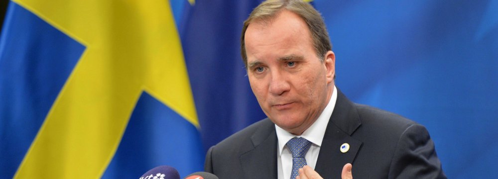 Swedish PM Stefan Lofven in a press conference in Stockholm.