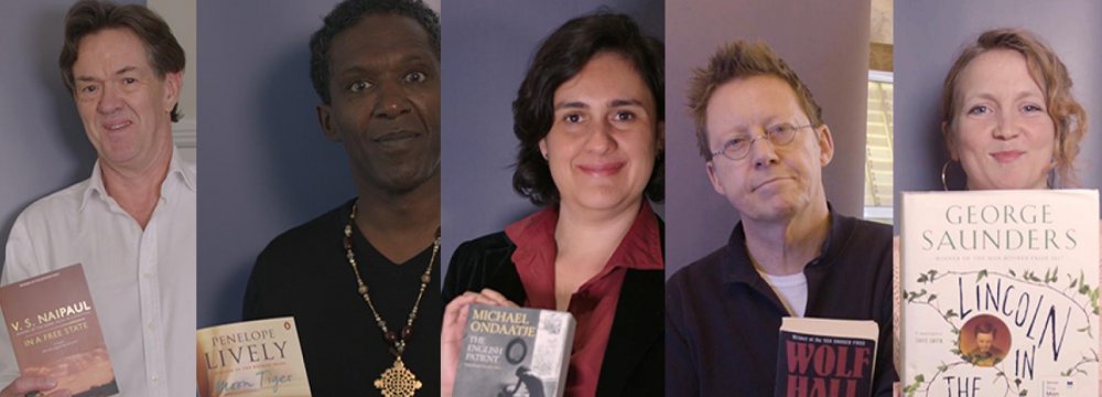 From left: Writer Robert McCrum selected “In a Free State” from the 1970s. Poet Lemn Sissay chose the winner from the 1980s, selecting “Moon Tiger.” Novelist Kamila Shamsie selected “The English Patient” as best work of the 1990s. “Wolf Hall” was selected by radio presenter Simon Mayo as the best novel of the 2000s, and “Lincoln in the Bardo” was chosen by poet and author Hollie McNish.