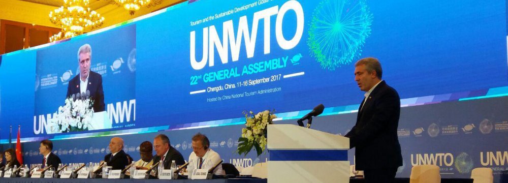 Ali Asghar Mounesan, the ICHHTO chief, addressed the 22nd General Assembly of UNWTO in Chengdu, China, on Sept. 13. 